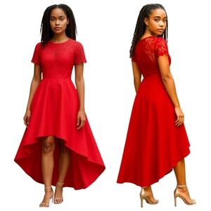 Chi Chi London Red Lace Dress US 2 UK 6 Women High Low Party Cocktail Sweetheart